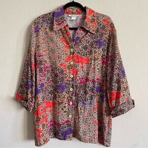 David n linen floral button down top size XL grandma core casual fall flowy
